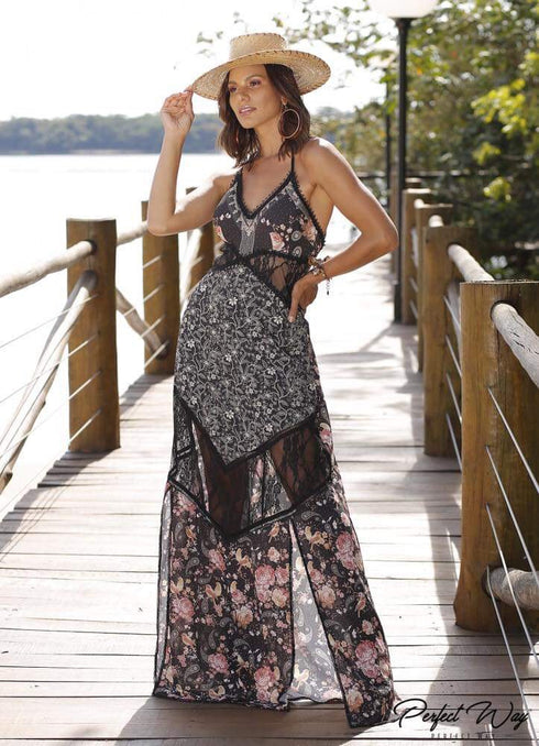 🍂Perfect way vestido estampa exclusiva longo com renda 22868
