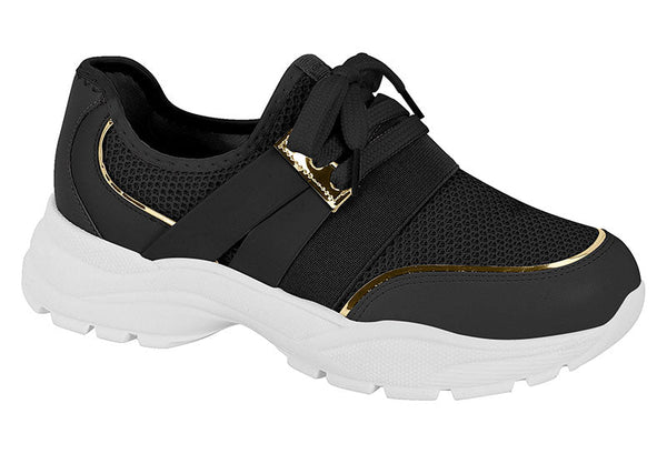 Sapato Casual Black/golden Tecido Taiwan/pel/elas/met Glamour Vizzano