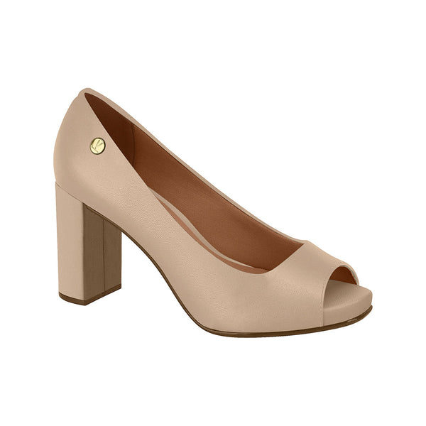 ⚜️Peep Toe Beige Salto Bloco Pelica✅