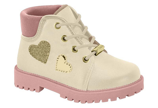 Bota Infantil Cream 985/pink 942/golden Napa Turim/lycra Viena Protection Molekinha