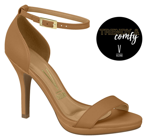 ⚜️Sandália Salto Agulha Camel Vizzano