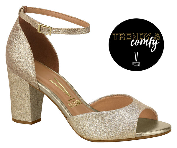 ️Sandália com Glitter Salto Bloco Vizzano