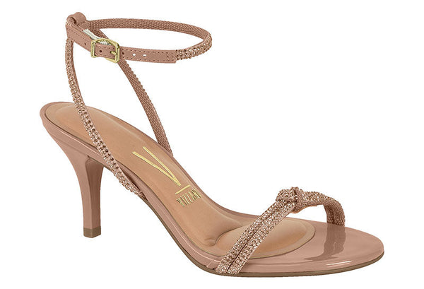 Sandália Nude-light Peach/nude 658 Tira Pronta Strass/verniz Premium Vizzano