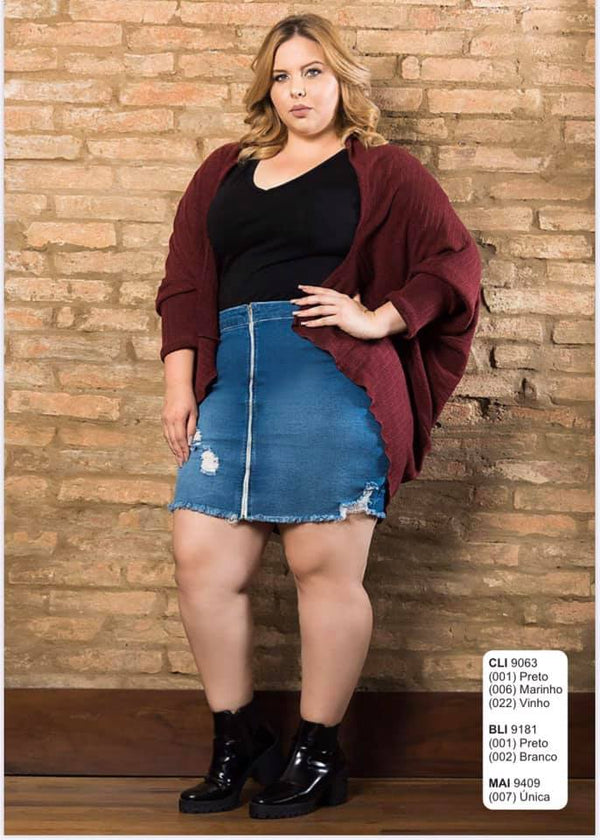 Plus Size Saia Jeans com Zíper - Carmella Cloo 💫