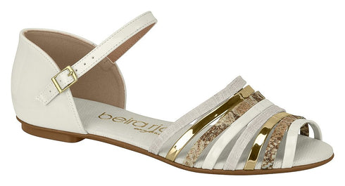 ⚜️Rasteirinha Off White Cream Golden Multi Nude Beira Rio