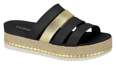 ⚜️Chinelo Slide Black Golde Black Black Beira Rio