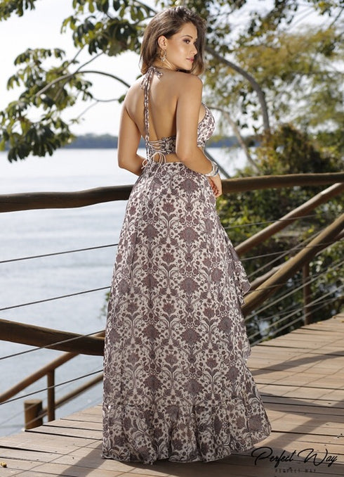 Vestido estampa exclusiva Longo com Babado 23511 💫