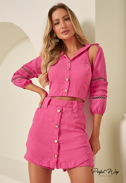 Conjunto Cropped+Shorts Saia PINK LV215075 💫