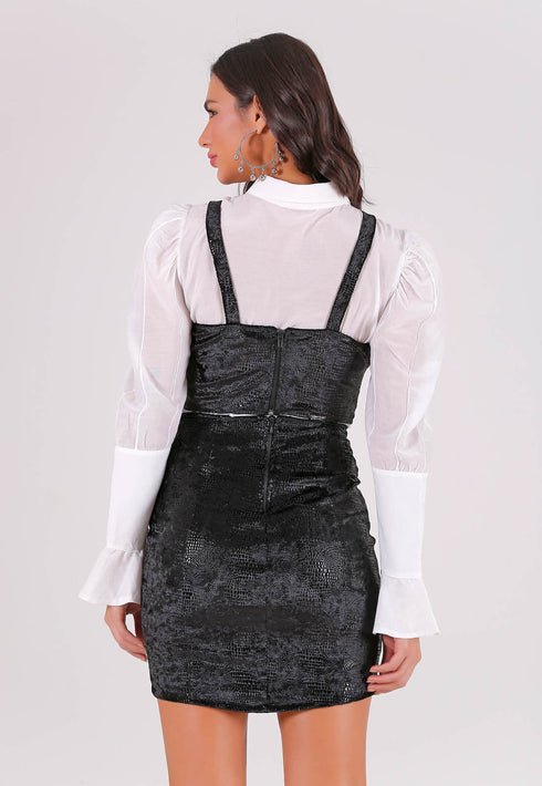 Conjunto camisa + cropped e saia MO015018