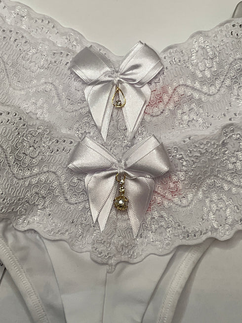 …Calcinha fio microfibra renda laço bijouteria