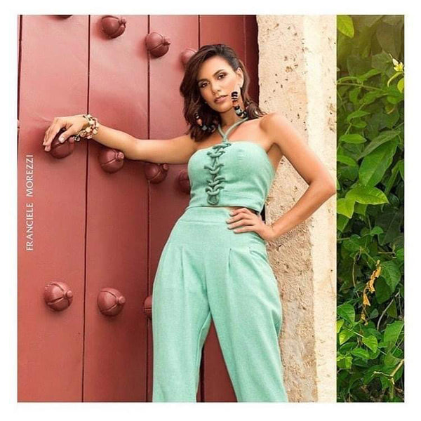 Conjunto Cropped tomara que caia e calça menta