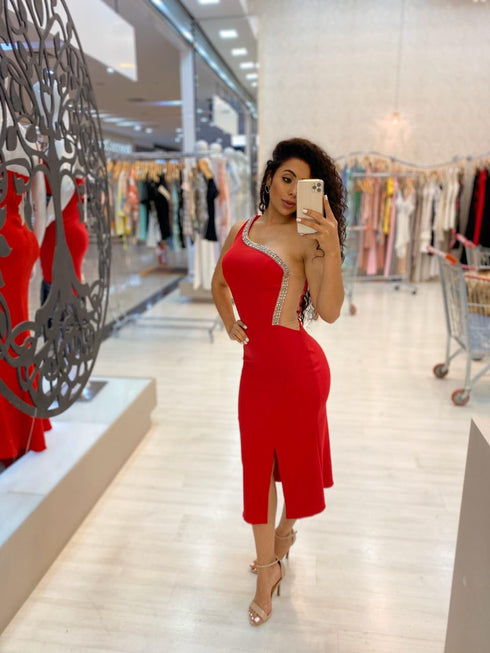 Vestido Vermelho midi com tule Menina Bonita 16296