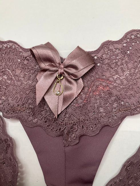 …Calcinha fio microfibra renda laço bijouteria