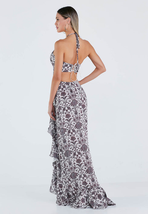 Vestido estampa exclusiva Longo com Babado 23511 💫