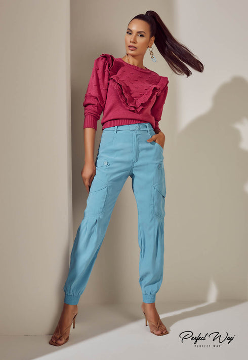 BLUSA TRICOT COM BABADO PINK LPI18018💫