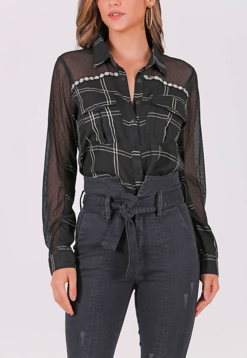 CAMISA XADREZ COM RECORTE DE POÁ LO013011