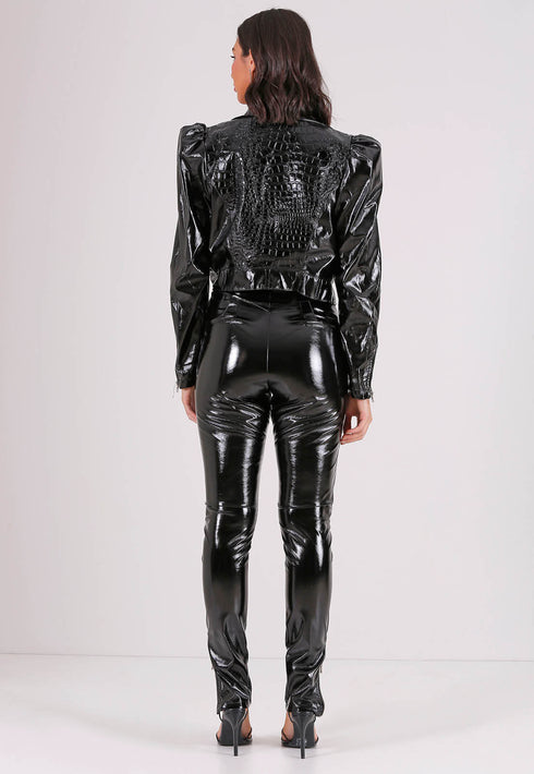 Calça Couro com Botão LO011025💫