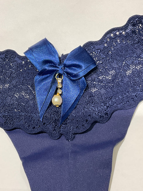 …Calcinha fio microfibra renda laço bijouteria