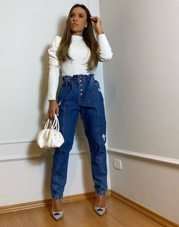 Calça Jeans Plus Size Mom Glass