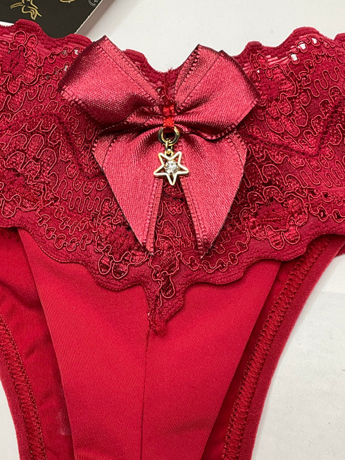 …Calcinha fio microfibra renda laço bijouteria