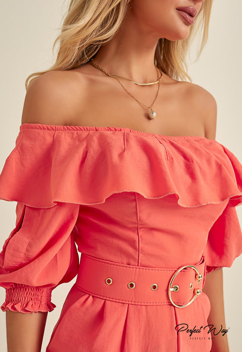 Macacão com manga 3/4 Curto com Cinto LV24084💫