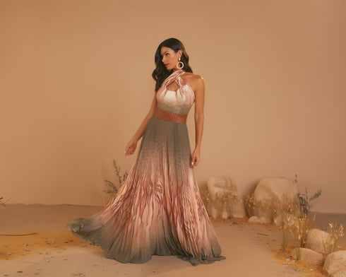 Vestido longo plissado green Luxo 31087💫