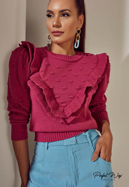 BLUSA TRICOT COM BABADO PINK LPI18018💫