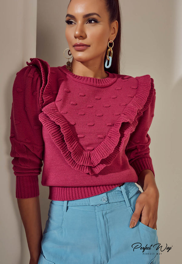 BLUSA TRICOT COM BABADO PINK LPI18018💫