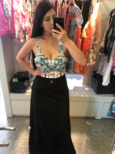 Conjunto Saia Longa em Linho e Cropped 💫