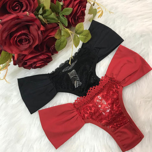 CALCINHA FIO DUPLO EM MICROFIBRA E RENDA