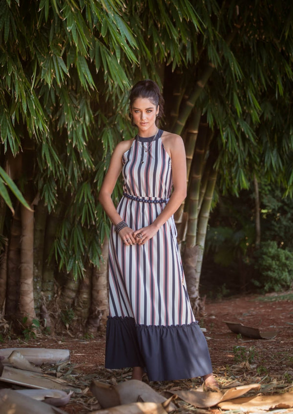 Vestido listras com cinto