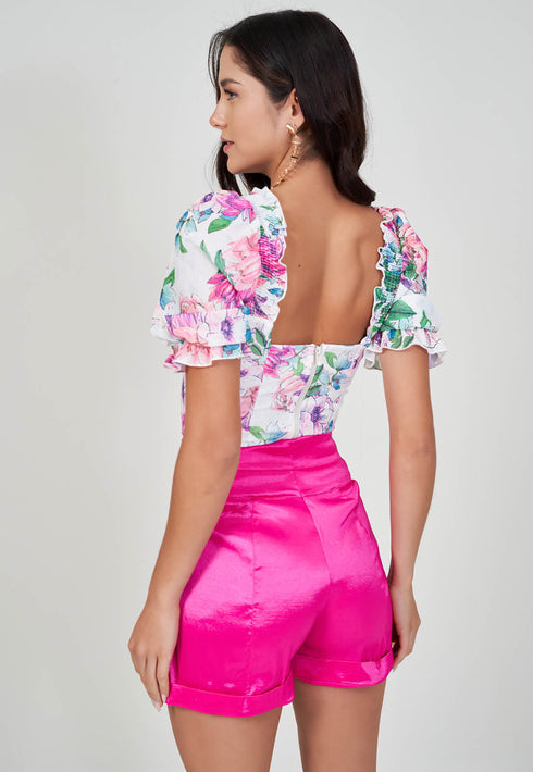 Conjunto cropped manga princesa e shorts pink💫