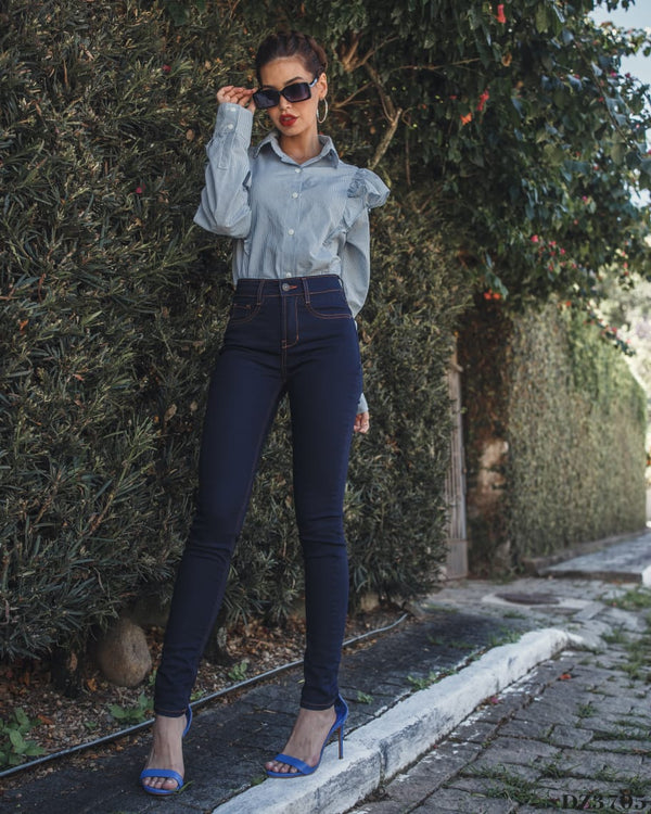 Calça Jeans  Skinny Cintura Média Azul escuro 💫