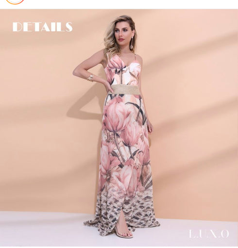 Vestido longo com Sisal Lurex na cintura 💫