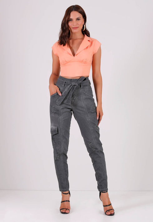 Cropped com gola em Alfaiataria Laranja💫