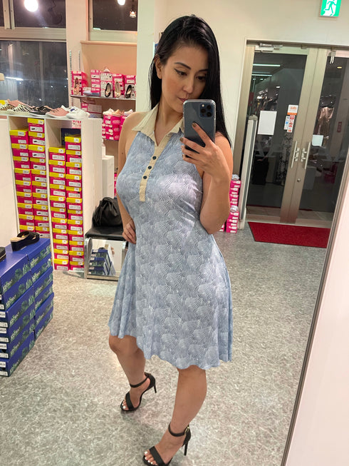 Vestido em viscose Santíssima azul de gola💫
