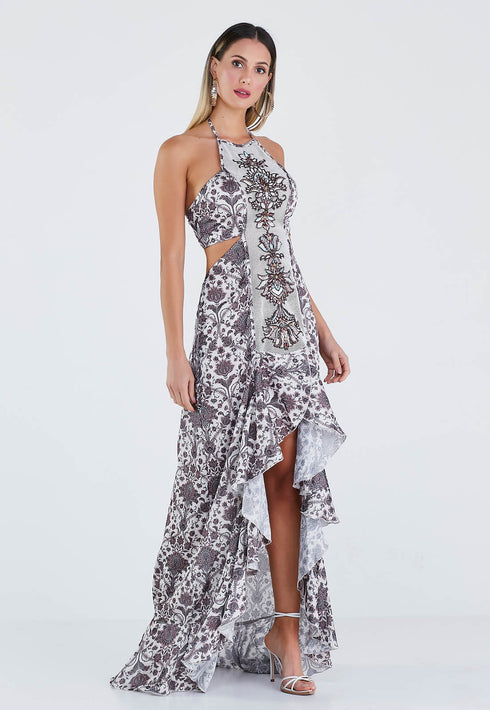 Vestido estampa exclusiva Longo com Babado 23511 💫