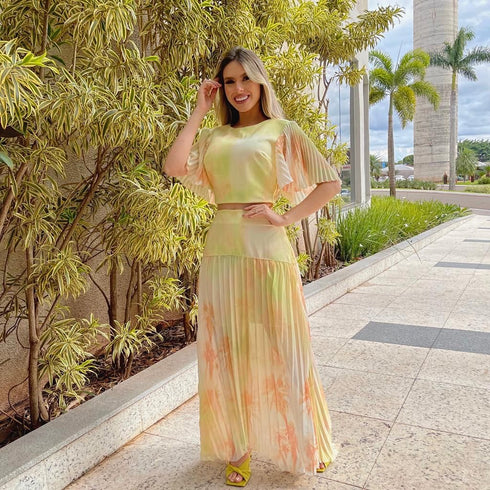 Conjunto saia e blusa plissada💫
