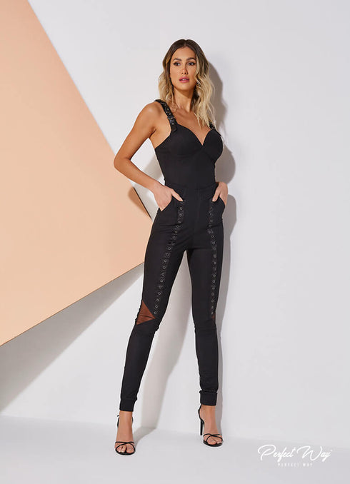 Calça jogger preta com detalhes Perfect Way 111096