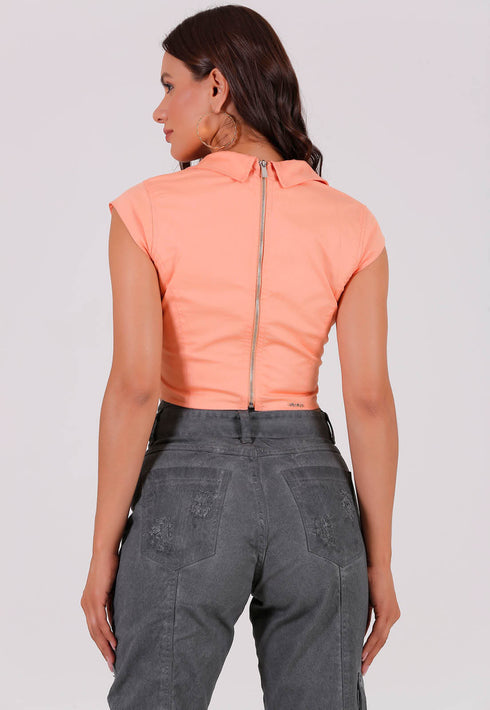 Cropped com gola em Alfaiataria Laranja💫