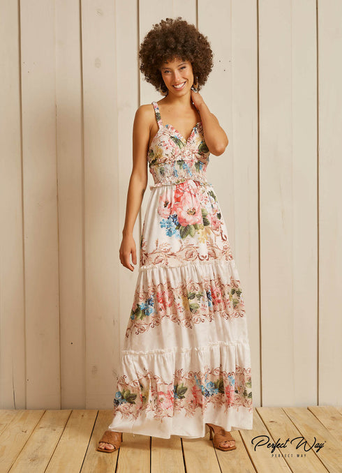 Vestido Longo com mini babados no decote💫