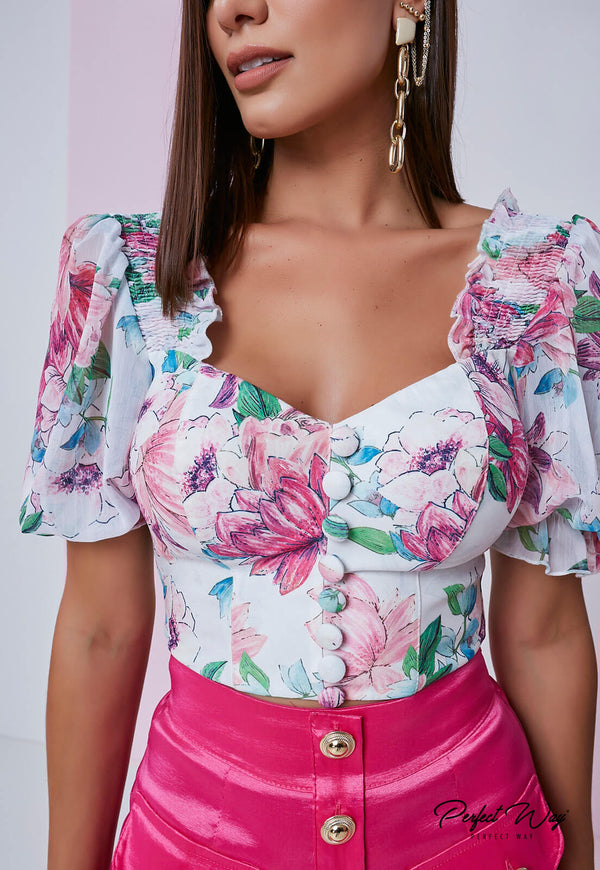 Conjunto cropped manga princesa e shorts pink💫