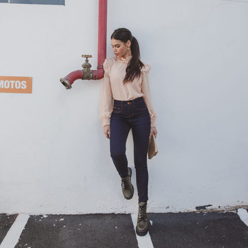 Calça Jeans Skinny Cintura Média azul escuro💫