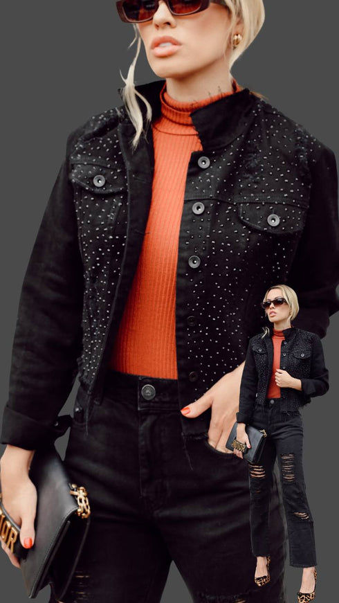 Jaqueta Jeans Preta  com brilho