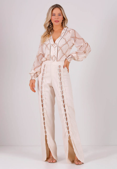 Conjunto calça flare + body com estampa exclusiva