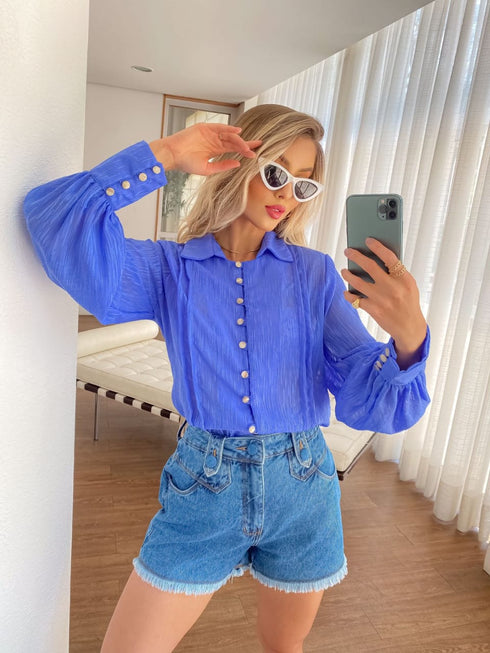 Camisa florida m crepe de sedaCecília💫