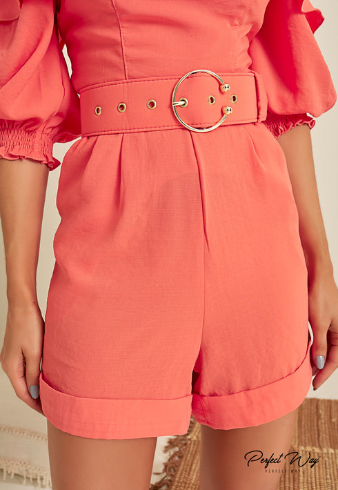 Macacão com manga 3/4 Curto com Cinto LV24084💫