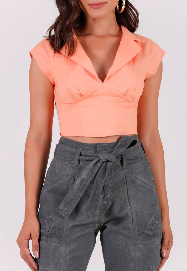 Cropped com gola em Alfaiataria Laranja💫