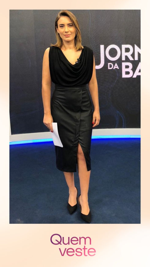 Vestido degage mix tecidos black TVZ-83802 💫