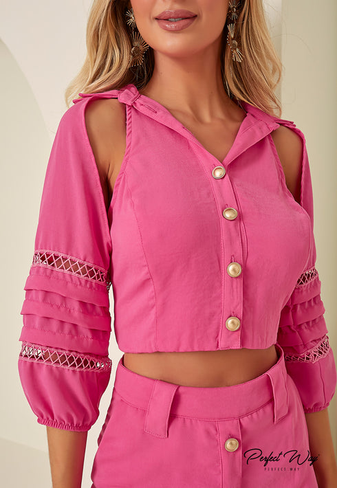 Conjunto Cropped+Shorts Saia PINK LV215075 💫